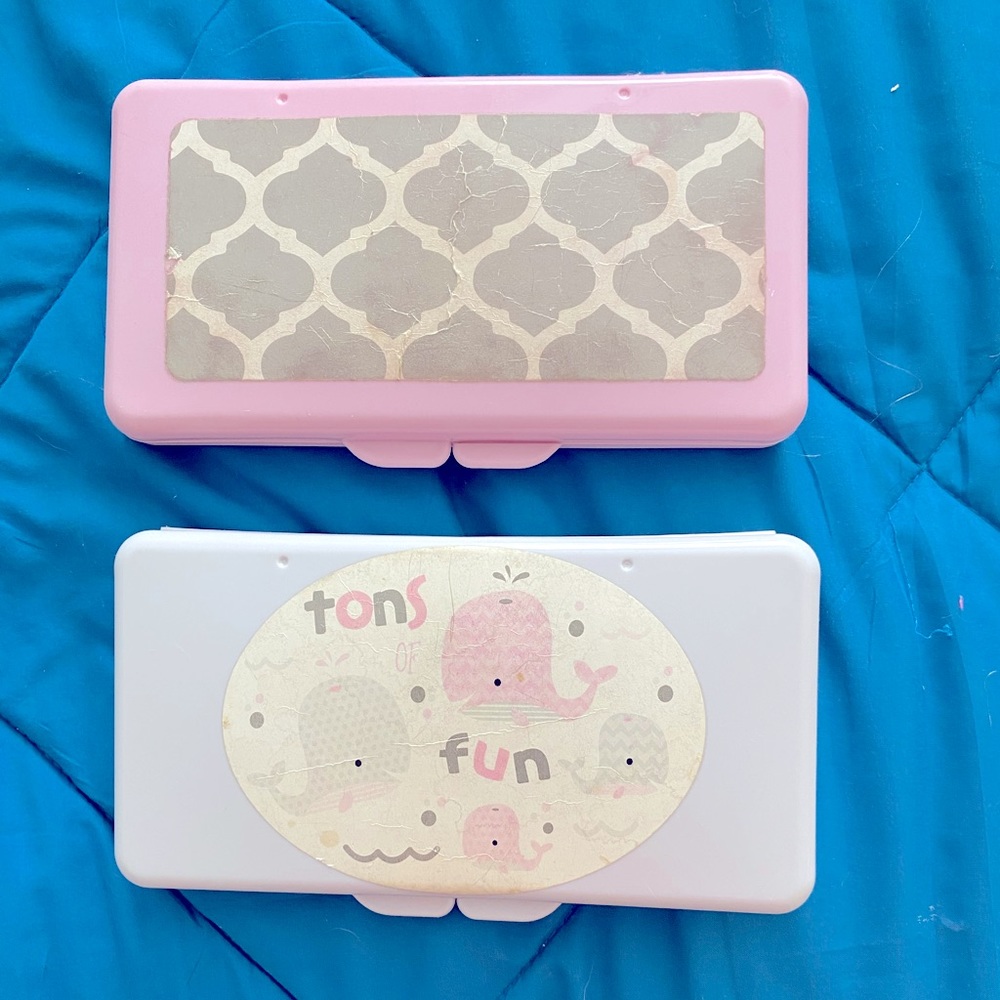 2 Pink and Purple Reusable Travel Wipe Containers